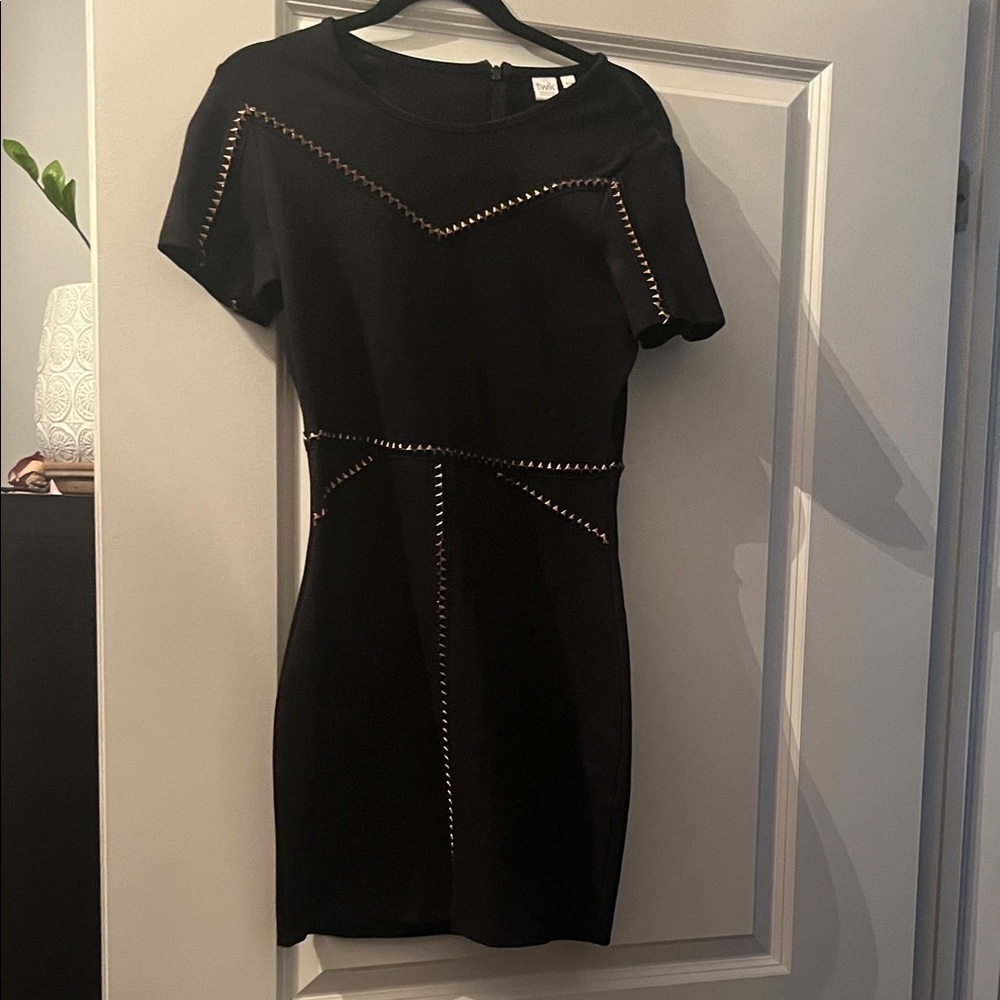 Twik Black Mini Dress with Gold Studded Accents